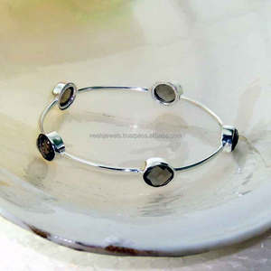 กำไลข้อมือพลอยสีเงินสเตอร์ลิงชุบทอง9X11MM รูปไข่หลายแบบกึ่งมีค่าของขวัญที่ซ้อนกันสำหรับงานเลี้ยง - Product Image 2