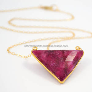 Collar con Colgante Triangular de Plata de Ley con Piedra Preciosa de Rubí, Piedra de Nacimiento de Julio, Regalo para Compromiso, Boda, Aniversario, Fiesta - Product Image 2