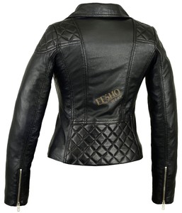 Veste en cuir d'agneau pour femme, style motard, automne, écologique, coupe-vent, respirante, dos matelassé, manches/col amovibles - Product Image 2