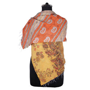 Kantha Work Cotton Handmade Vintage Style <b>Scarf</b> Trendy Design for Girls SC1029 <b>Scarf</b> Vintage Kantha Hand Stitched Cotton Allover - Product Image 1
