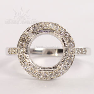 Anillo de compromiso de Plata de Ley 925, anillo semimontura redondo de 10 mm con zirconia cúbica, en todos los tamaños - Product Image 2