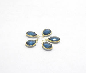 Iolite Quartz 925 argent Sterling fait à la main en forme de poire connecteur de lunette plaqué or résultats de bijoux et composants - Product Image 3