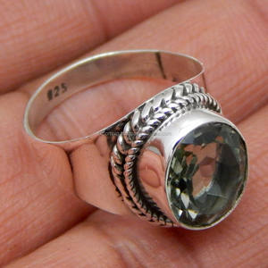 แหวนอัญมณีควอตซ์สีเขียวธรรมชาติชุบโรเดียมสำหรับงานแต่งงานแหวนของขวัญทำจากเงินสเตอร์ลิง925 - Product Image 1