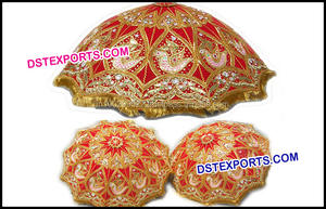 Sombrillas Bordadas para Decoración de Escenarios Mehandi, Sombrillas Indias de Terciopelo Rojo, Sombrillas para Decoración de Escenarios Mehndi - Product Image 4