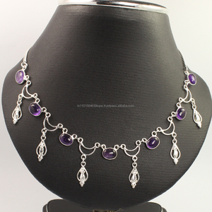 Collier ovale en pierre précieuse d'améthyste naturelle pour les femmes, livraison gratuite, argent Sterling 925 Fabricant - Product Image 2