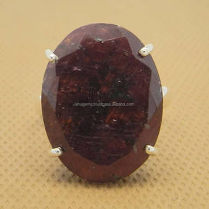 Juego de anillos de plata de ley 925, Gema de corindón de Rubí, corte ovalado - Product Image 2