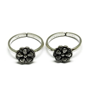Fine Work Flower Oxidized Plain <b>Silver</b> 925 Sterling <b>Silver</b> <b>Toe</b> <b>Rings</b> Handmade - Product Image 2