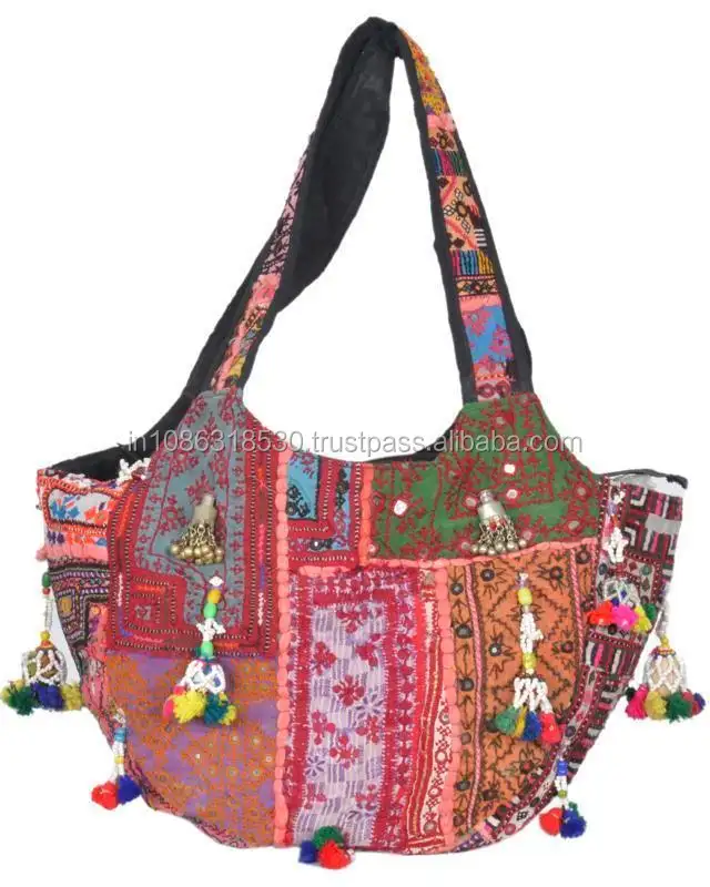 Banjara çanta Vintage Hobo Sling Tote etnik Tribal çingene el yapımı hint hippi Hobo tote Cowrie kadın kesesi çanta çanta