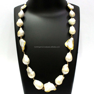 Collar de Perlas Barrocas de Forma Irregular, Chapado en Oro de 18K, de 36 Pulgadas, para Regalo de Boda, Compromiso o Fiesta - Product Image 2