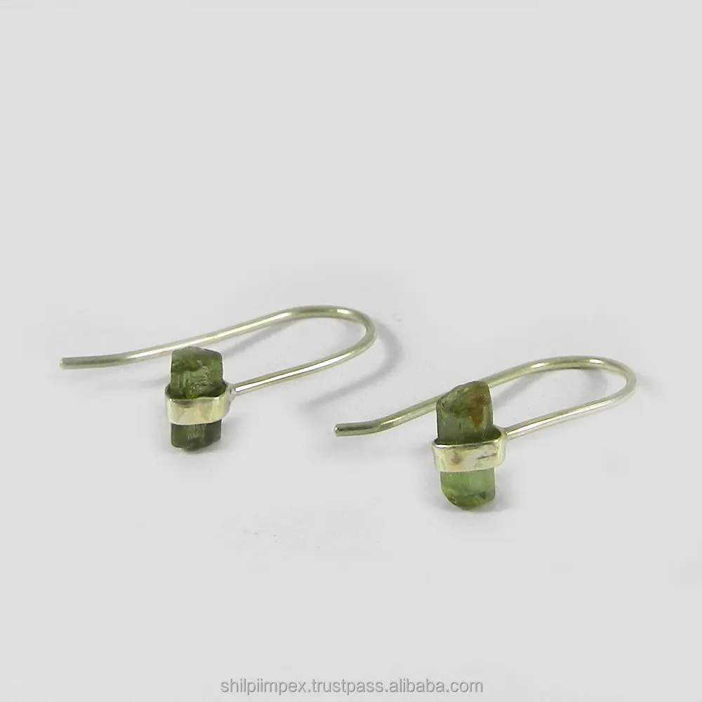 Natural green tourmaline gemstone 925 sterling silver handmade fancy wire earring