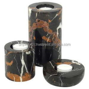 Ensemble de bougeoirs en marbre noir et or pour bougies en pierre naturelle pour la décoration de la maison pour Pâques et Noël - Product Image 1