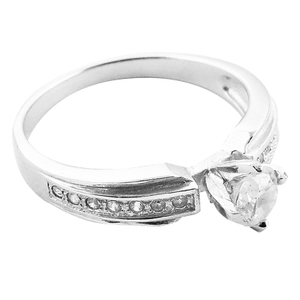 Anillo de Compromiso de Plata de Ley 925 con Diamantes Redondos para Mujer, Engaste de Garras, Banda Pavé, Estilo Clásico, Bañado en Rodio - Product Image 2