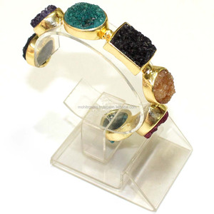Multi-Color de azúcar de 7 piedra ajustable hermosa Vintage hecho a mano declaración brazalete
