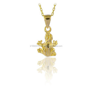 Collar con colgante de rana de oro rosa amarillo blanco sólido de 14K, joyería fina para mujer hecha en Turquía - Product Image 1