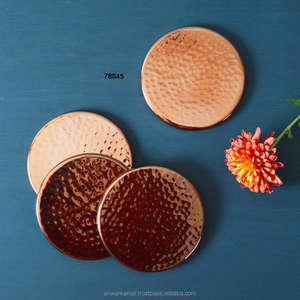 Juego de cobre puro 100% de calidad superior de 4 posavasos de cobre redondo martillado - Product Image 1