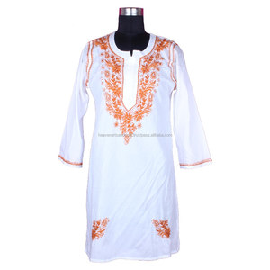 DRL002Chicken bordado largo Kurta algodón indio túnica Floral Top vacaciones vestido talla S, M, L, XL, XXL ropa de fiesta occidental - Product Image 1