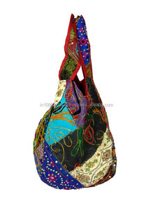Tas <span class=keywords><strong>Banjara</strong></span> kulit Handel Gypsy bordir antik cermin tambal sulam buatan tangan India Hippie koin wanita dompet Tote tas tangan