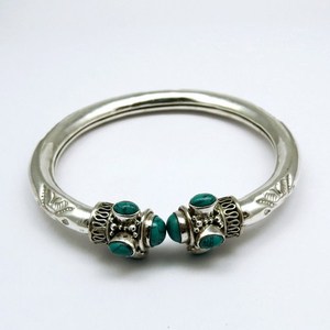 Brazalete de Plata de Ley 925 con Turquesa de Forma Redonda, Diseño Bohemio, Hecho a Mano, Joyería Unisex para Mujer - Product Image 2