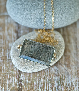 Collier en or avec chaîne, pendentif à Quartz rutilé noir - Product Image 4