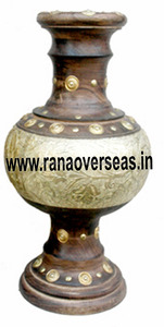 แจกันดอกไม้ตกแต่งห้องนอนห้องนั่งเล่นทำจากไม้แกะสลักด้วยมือและดีไซน์ฝังทองเหลือง - Product Image 2