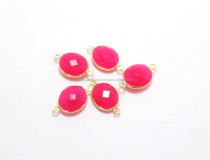 Conector de bisel de Calcedonia Rosa caliente facetado 10x14mm forma ovalada 24K chapado en oro hecho a mano Natural Multi joyería hallazgos - Product Image 3