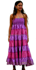 Vintage indio sari de seda maxi vestido-fabricante & venta al por mayor exportador de vestidos maxi-impreso Casual Maxi vestido largo vestido - Product Image 5