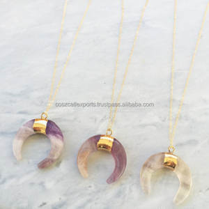 คุณภาพสูงชุบทองฟลูออไรต์ครึ่งพระจันทร์เสี้ยวสร้อยคอหินขัดสีรุ้งธรรมชาติที่น่าตื่นตาตื่นใจสำหรับงานปาร์ตี้ - Product Image 3