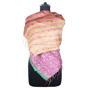 Kantha ผ้าพันคอผ้าไหมทำงานแฮนด์เมดสไตล์วินเทจผ้าพันคอสไตล์อินเทรนด์สำหรับเด็กผู้หญิงผ้าพันคอ SC1228วินเทจผ้าคอตตอนเย็บมือ - Product Image 1