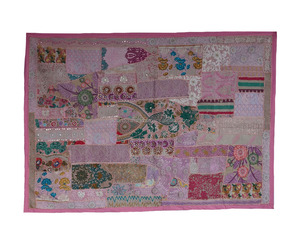 Vintage Saree Rosa Tapiz Patchwork Multi Color Arte de la pared - Product Image 2