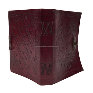 Hecho a mano doble Dragón en relieve de cuero genuino en blanco 120 páginas blancas diario cuaderno y libro de bocetos con latón C bloqueado - Product Image 5