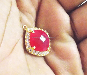 Conectores bohemios hechos a mano con bisel de piedras preciosas naturales Zirconia cúbica Rosa caliente Calcedonia piedra natal joyería Material de piedra - Product Image 6