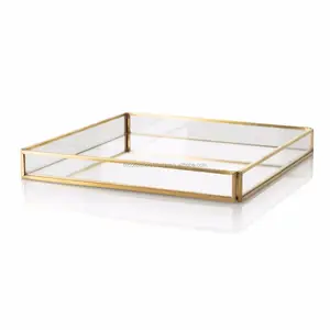 Rectangle Glass <b>Storage</b> <b>Tray</b> with Gold Plated Frame Minimalist Design for Table Top Organization - Product Image 1