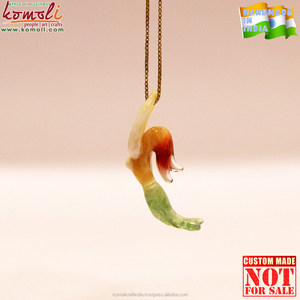 Lamp working murano glass jewelry mermaid necklace <b>earring</b> set - Product Image 3