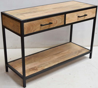 Mesa Consola Moderna de Metal Industrial y Madera Sólida Hecha a Mano, Duradera y de Lujo para el Pasillo o Sala de Estar