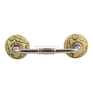 Venta al por mayor manija de gabinete hoja de cerámica amarilla Floral hecho a mano a granel manija de tocador lote Vintage manija de cajón tirador de puerta único - Product Image 1