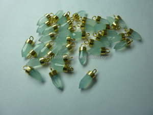 Aqua Calcedonia turquesa colmillo colgante estilo Vintage 18K chapado en oro cuerno en forma de diente encanto plata esterlina piedra preciosa con punta - Product Image 6