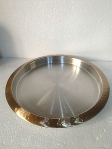 Copper Stainless Steel Hammered Round Serving <b>Tray</b> Metal Bar <b>Tray</b> for Kitchenware and Party Usage - Product Image 4