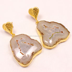 Colección Vintage Declaración Colorido Solar Cuarzo Ágata 18K Chapado en oro Pendientes de gota de moda Hermosa gorra de moda sin forma - Product Image 1