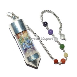 Chakra Openable Chamber Pendulums with Chain <b>Crystal</b> Carved Engraved Feng Shui Art & Collectible <b>Top</b> Grade - Product Image 1