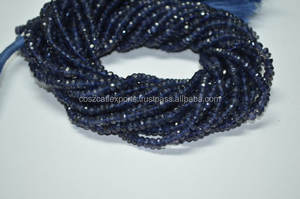 Rondels à facettes en iolite bleu profond naturel non traité-bijoux de mode en cristal au chalumeau et brin de perles de verre - Product Image 3