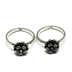 Anillo de Dedo de Pie Plateado con Forma de Flor en Blanco y Negro, Joyería Fina de Plata, Estilo Bohemio, Unisex, India - Product Image 3
