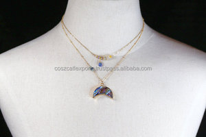 Gold and Rhodium Plated Half <b>Moon</b> Nature Abalone Peacock Sea Shell Gemstone Connector Handmade Stone Bezel Setting Pendants - Product Image 2