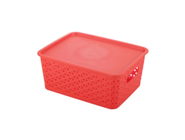 Red Rectangle <b>Plastic</b> Storage <b>Basket</b> With Lid For Sundries Neatening - Product Image 2