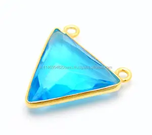 Blue Topaz Hydro Natural Gold Bezel Gemstone Indian Connectors