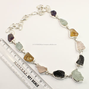 Collier tendance classique pour fiançailles, mariage et soirée, en argent sterling 925, pierres naturelles multicolores et multiformes brutes - Product Image 1