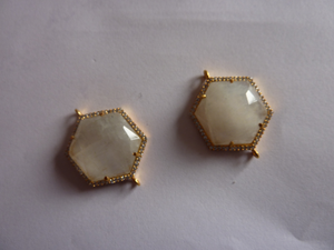 Sterling Silver Gemstone Connector With Rainbow Moonstone and CZ Pave Set for Jewelry Making - Product Image 3