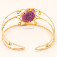 Brazaletes Ajustables de Acero Inoxidable Chapado en Oro de 18K con Ágata, Estilo Punk Vintage para Mujer, Elegantes y a la Moda