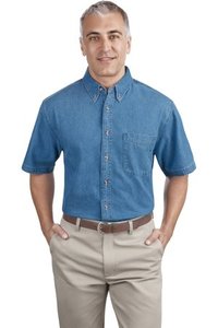 Port & Company เสื้อเชิ้ตยีนส์สุดคุ้มแขนสั้น,ผ้าฝ้าย6.5,เย็บสองเข็มตลอด100%