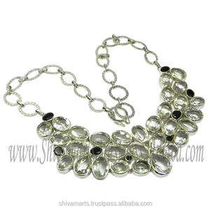 สร้อยคอเงินทำด้วยมือคุณภาพสูงของอินเดียพร้อมอัญมณีหลายแบบสำหรับผู้หญิงและเด็กผู้หญิงโรเดียมชุบสำหรับปาร์ตี้เครื่องประดับแฟชั่น - Product Image 2