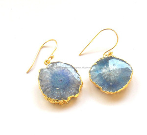 Ensemble de boucles d'oreilles Vintage Boho Agate Electroplated Multi Solar Quartz Gold Plating Classic Wire Wrapped Birthstone for Party Gift - Product Image 1